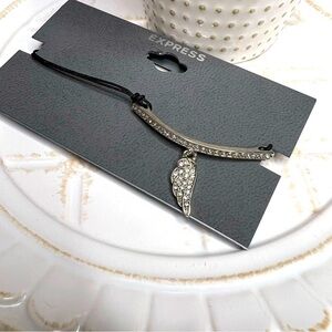 Express Crystal Angel Wing Charm Bracelet Adjustable Black Cord